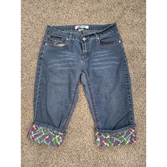 PIPER & BLUE Y2K Jeans Girls Size 11 Crop Blue Denim Rolled Hem - Picture 1 of 5